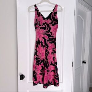 VINTAGE Betsey Johnson SILK Y2K Floral Pink and Black Midi Slip Dress